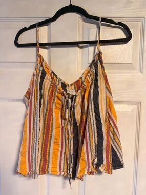 LOFT Yellow, Gray & Cream Striped Spaghetti-Strap Tank